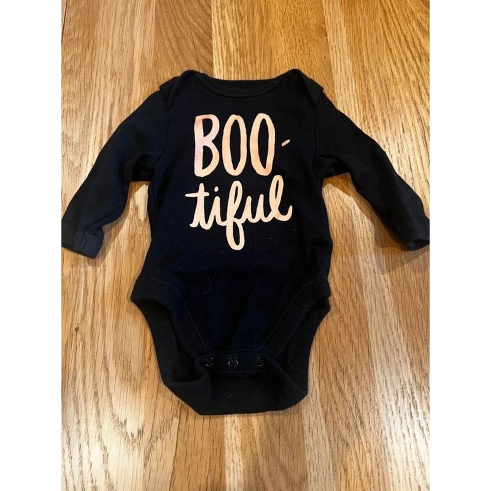 Old Navy Baby Halloween Bodysuit Black Rose Gold BOO-tiful Long Sleeve 0-3M